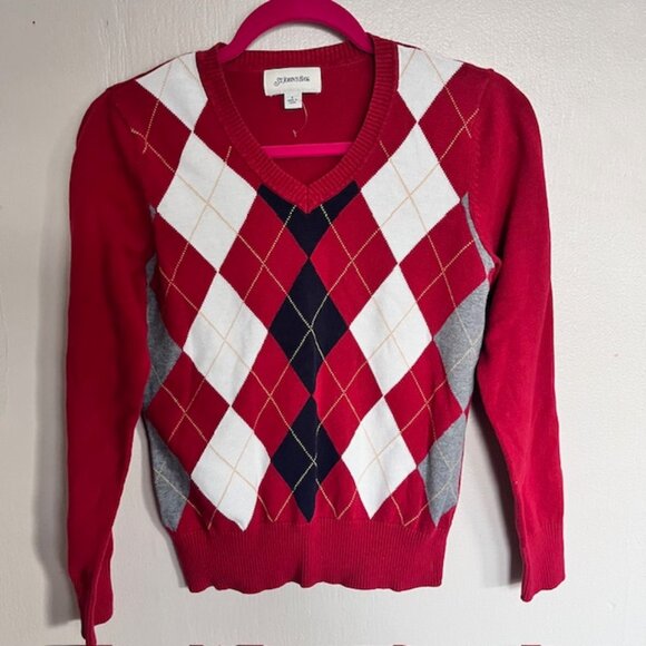 2000s y2k red and white preppy argyle v neck sweater - Picture 1 of 9
